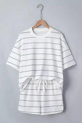 Hazel Blues® |  Stripe Half Sleeve Tee and Drawstring Shorts Set