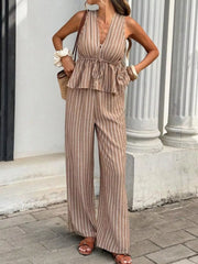 Hazel Blues® |  Striped Sleeveless Top and Wide Leg Pants Set