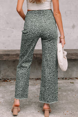Hazel Blues® |  Gray Leopard Frayed Edge Wide Leg High Waist Jeans