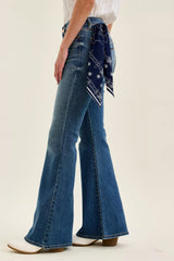 Hazel Blues® |  Judy Blue Mid Rise Jaqueline Flare with Triple Needle Back Pkts and Bandana Loop