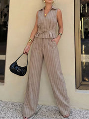 Hazel Blues® |  Sleeveless Striped Top & Wide Leg Pant Set