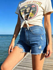 Hazel Blues® |  Distressed Frayed Hem Denim Shorts