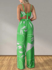 Hazel Blues® |  Tropical Print Spaghetti Strap Crop Top and Wide Leg Pants Set