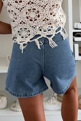 Hazel Blues® |  Dusk Blue Flap Pockets Denim Shorts