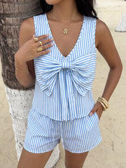Hazel Blues® |  Striped Bowknot Sleeveless Top & Shorts Set