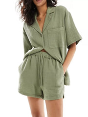 Hazel Blues® |  Relaxed Fit Button Up Shirt & Shorts Set