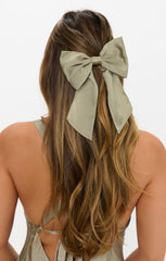 Elsa Bow ~ Moss Green Luxe Satin