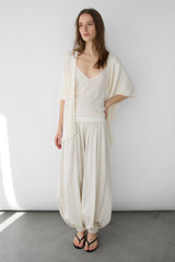 DRAPED OPEN FRONT RIBBED CARDIGAN