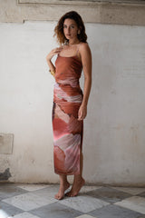 Caterina Rust Abstract Mesh Midi Dress