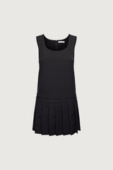 PLEATED SCOOP NECK MINI DRESS
