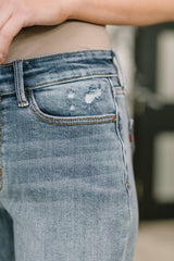 Hazel Blues® |  Elaine Mid Rise Boyfriend with Distress & Cuff