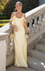 Bella Maxi Dress ~ Pale Yellow Luxe Satin