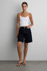 DENIM JORT WITH DRAWSTRING WAIST