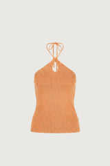 TWISTED LINEN BLEND HALTER NECK TOP