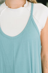 Hazel Blues® |  Totally Me Spaghetti Strap Jumpsuit Dusty Teal