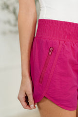 Hazel Blues® |  Windbreaker Smocked Waistband Running Shorts in Hot Pink