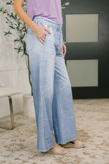 Hazel Blues® |  Zenim Printed Wide Leg Bottoms in Light Wash