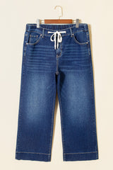 Hazel Blues® | Blue Acid Wash Contrast Lace-up Jeans