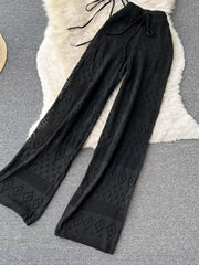 Hazel Blues® |  Crochet Knit Halter Neck Top and Wide Leg Pants Set