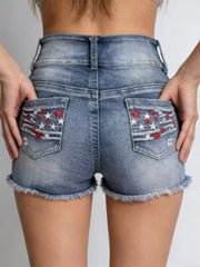 Hazel Blues® |  American Flag Distressed Denim Shorts