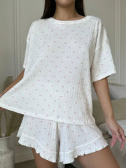 Hazel Blues® |  Heart Print Casual Top and Shorts Lounge Set