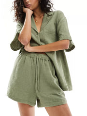 Hazel Blues® |  Relaxed Fit Button Up Shirt & Shorts Set