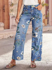 Hazel Blues® |  Floral Print Wide Leg Jeans