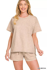 Hazel Blues® |  Zenana French Terry Acid Washed Relaxed Top & Short Set