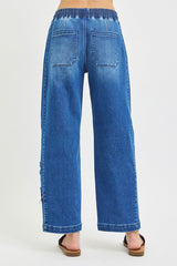 Hazel Blues® |  RISEN Elastic Band Slouchy Cropped Barrel with Star Patch