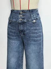 Hazel Blues® |  High Waist Button Decor Wide Leg Jeans