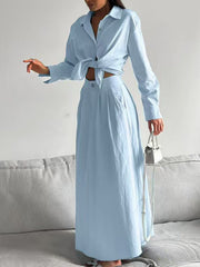 Hazel Blues® |  Tie-Front Shirt and Maxi Skirt Set