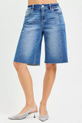 Hazel Blues® |  RISEN Raw Hem Slouchy Seamed Jorts