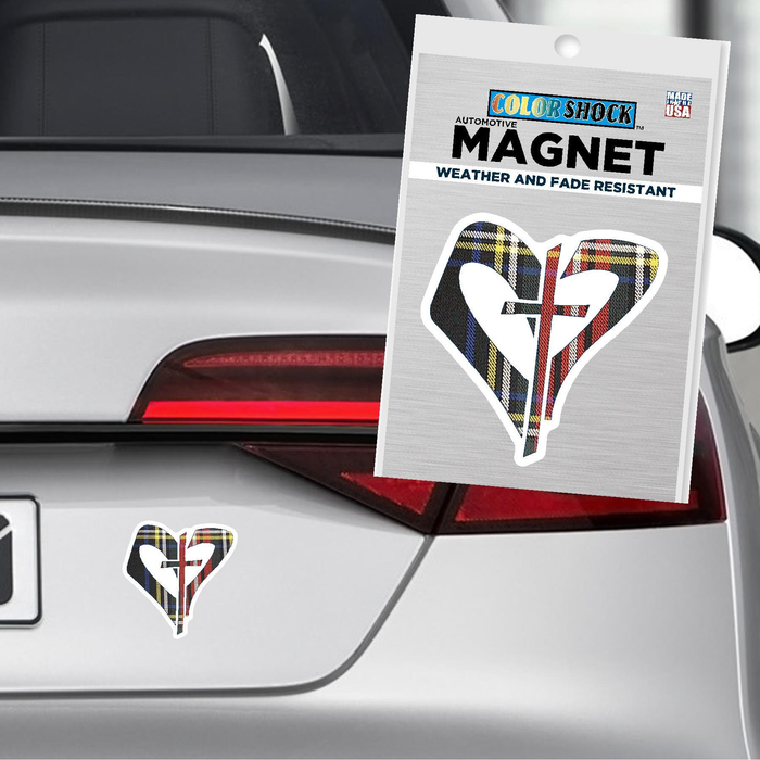 COLORSHOCK Plaid Heart and Cross Car Magnet