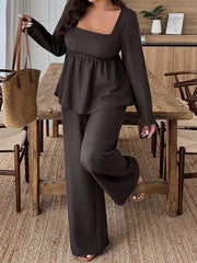 Hazel Blues® | Square Neck Long Sleeve Top and Pants Two-Piece Set