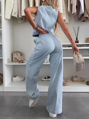 Hazel Blues® |  Tie Front Vest and Jeans Denim Set