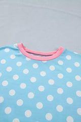 Hazel Blues® |  Polka Dot Contrast Trim Top and Drawstring Shorts Set