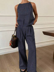 Hazel Blues® |  Striped Sleeveless Top and Wide-Leg Pants Set
