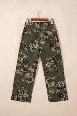 Hazel Blues® |  Green Vintage Floral Print Square Patch Pocket Raw Hem Shift Jeans