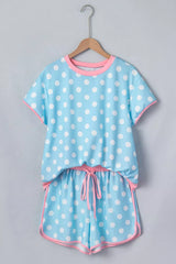 Hazel Blues® |  Polka Dot Contrast Trim Top and Drawstring Shorts Set