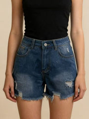Hazel Blues® |  Distressed Frayed Hem Denim Shorts