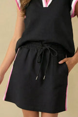 Hazel Blues® |  Contrast Trim Cap Sleeve Blouse and Shorts Set