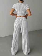 Hazel Blues® |  Ribbed Knit Top and Wide Leg Pants Set