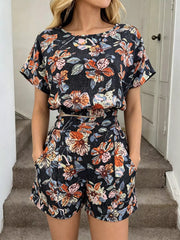 Hazel Blues® |  Floral Print Crop Top and Shorts Set