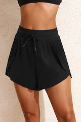 Hazel Blues® |  Black High Waisted Drawstring 2-in-1 Side Pocket Color Block Bikini Shorts