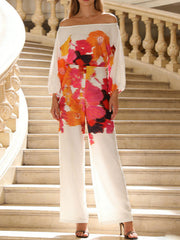 Hazel Blues® |  Floral Print Off-Shoulder Top and Pants Set