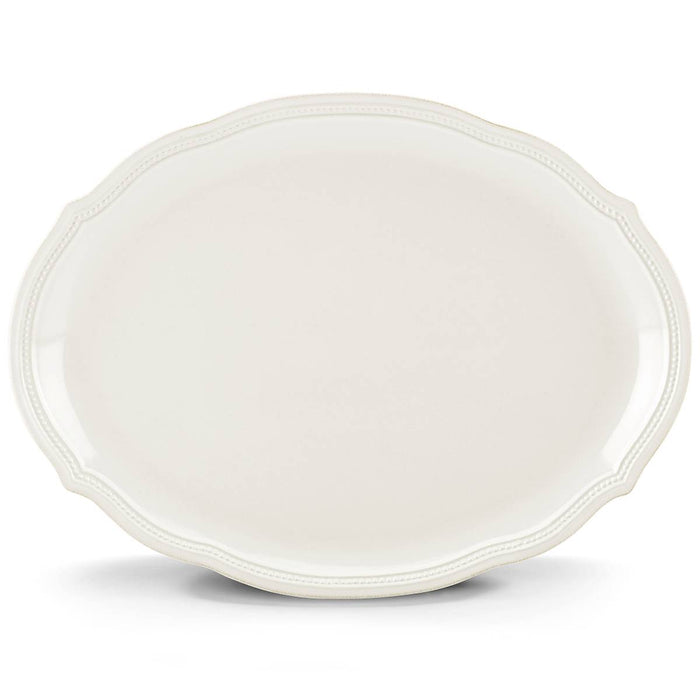 French Perle Bead White 16" Oval Serving Platter