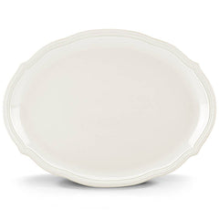 French Perle Bead White 16" Oval Serving Platter