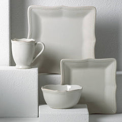 French Perle Bead White Square 4pc Place Setting