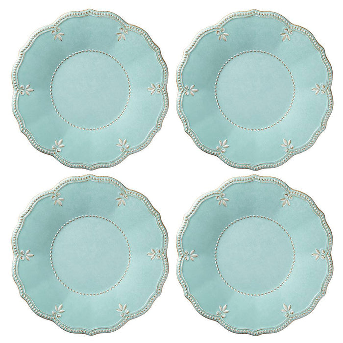 French Perle Melamine Aqua 4-pc Dinner Plate Set