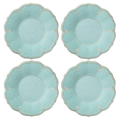French Perle Melamine Aqua 4-pc Dinner Plate Set